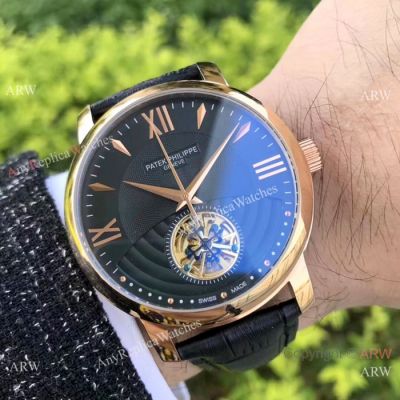 Patek Philippe Calatrava Tourbillon Mens Watch Rose Gold Black Dial